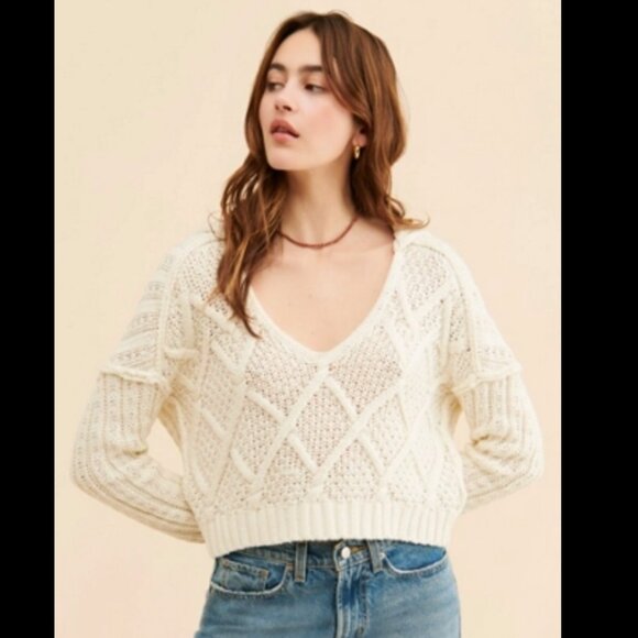 Free People Traveler Cable Pullover Sweater Large - Picture 3 of 7